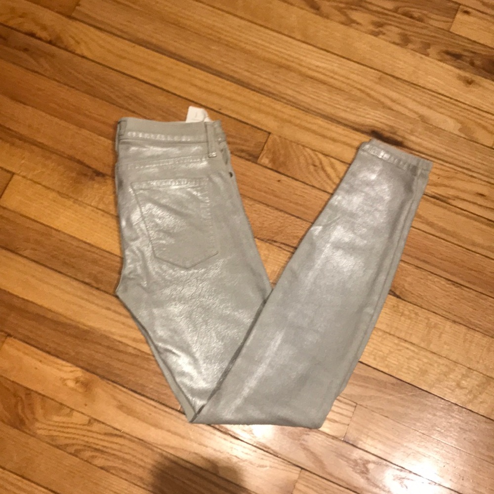 NWT Current Elliott Foil Lame Coated wax vintage y2k metallic leggings slim 26